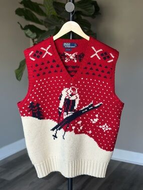 Polo Ralph Lauren 100% Wool Sweater Vest • Winter Christmas Ski Olympics Vintage